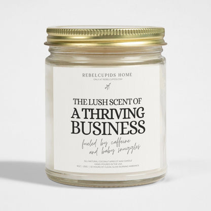 Candle jar with a label on a white background
