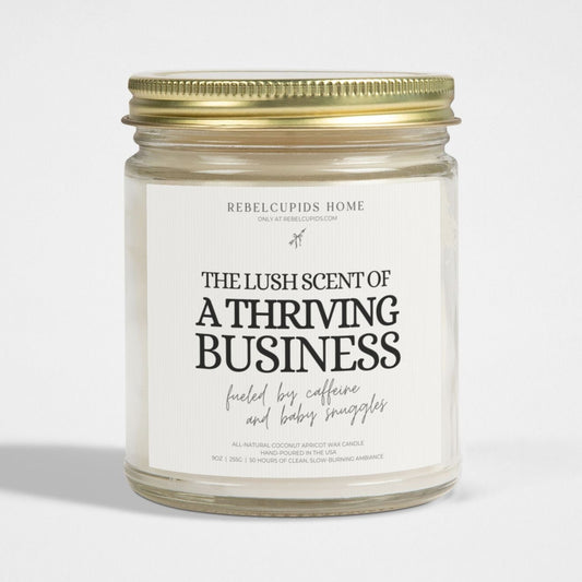 Candle jar with a label on a white background